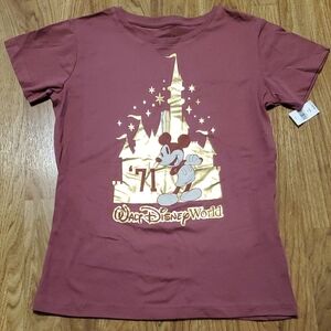 NWT Walt Disney World '71 Mickey Mouse Womens T Shirt Rose w/ Gold Design Size S